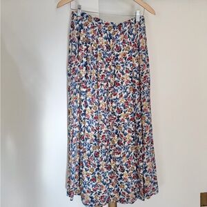 RARE UNICORN Sezane Nelly Bleu, Rouge, Ochre Floral Midi Skirt